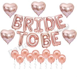 Bride To Be  Rose Gold  Folyo Balon Seti, 5 Adet Kalp Folyo ve Lateks Balon