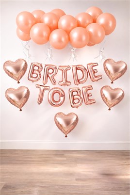Bride To Be  Rose Gold  Folyo Balon Seti, 5 Adet Kalp Folyo ve Lateks Balon