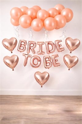 Bride To Be  Rose Gold  Folyo Balon Seti, 5 Adet Kalp Folyo ve Lateks Balon