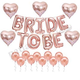 Bride To Be  Rose Gold  Folyo Balon Seti, 5 Adet Kalp Folyo ve Lateks Balon