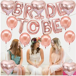 Bride To Be  Rose Gold  Folyo Balon Seti, 5 Adet Kalp Folyo ve Lateks Balon