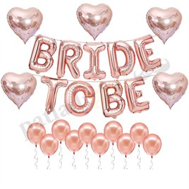 Bride To Be  Rose Gold  Folyo Balon Seti, 5 Adet Kalp Folyo ve Lateks Balon