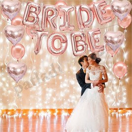 Bride To Be  Rose Gold  Folyo Balon Seti, 5 Adet Kalp Folyo ve Lateks Balon