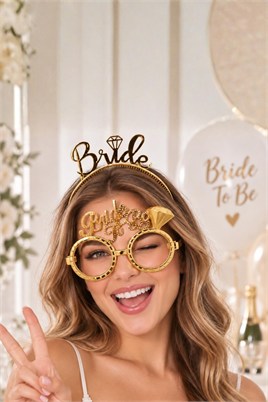 Bride To Be Tac Gözlük Seti Gold Renk Parti Aksesuar Taç Gözlük