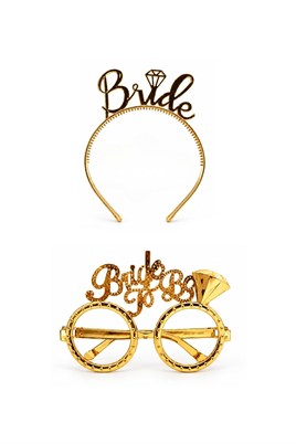 Bride To Be Tac Gözlük Seti Gold Renk Parti Aksesuar Taç Gözlük