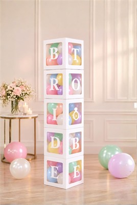 Bride To Be Yazılı Büyük Boy 25 cm Beyaz Kutu ve Balon Seti Nişan Kına Parti Kutlama Seti