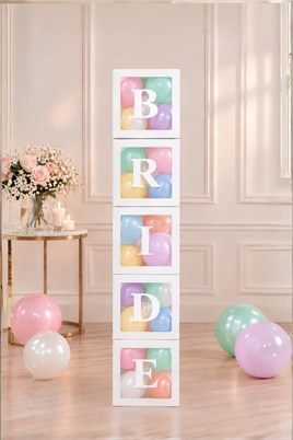 Bride To Be Yazılı Büyük Boy 25 cm Beyaz Kutu ve Balon Seti Nişan Kına Parti Kutlama Seti