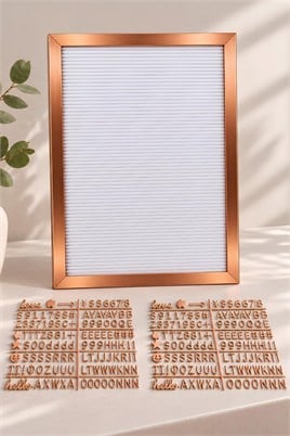 Büyük Boy Rose Gold Yazı Panosu Mesaj Tahtası; 2 Adet Harf Seti Hediyeli