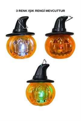Cadı Şapkalı LED Işıklı Balkabağı Mini Fener 8 x 7 cm – Halloween Cadılar Bayramı Dekoru