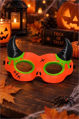 Cadılar Bayramı Boynuzlu Glow Stick Parti Maskesi – Fosforlu Işıklı Çocuk Maskesi 18 cm