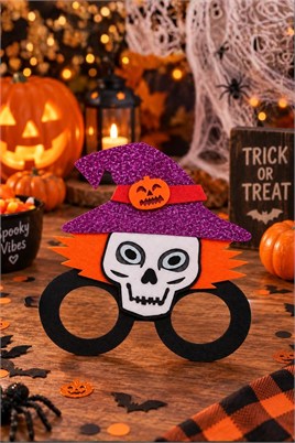 Cadılar Bayramı Cadı Şapkalı İskelet Gözlük Maske – Çocuk Halloween Kostüm Aksesuarı