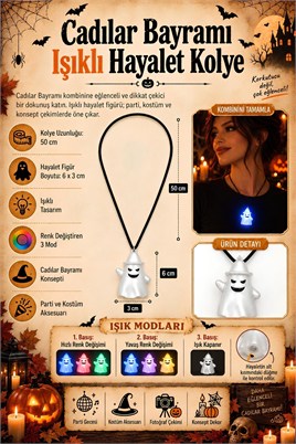 Cadılar Bayramı Işıklı Hayalet Kolye – Renk Değiştiren 3 Modlu Halloween Kostüm Aksesuarı