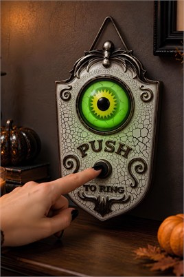 Cadılar Bayramı Işıklı Sesli Gözlü Kapı Zili Dekoru – Beyaz Halloween Kapı Süsü
