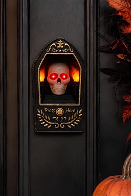 Cadılar Bayramı Işıklı Sesli Kafatası Kapı Zili – Konuşan Halloween Kapı Dekoru