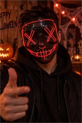 Cadılar Bayramı Kırmızı Neon Işıklı Purge Maske – LED Korku Maskesi