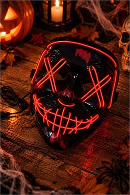 Cadılar Bayramı Kırmızı Neon Işıklı Purge Maske – LED Korku Maskesi