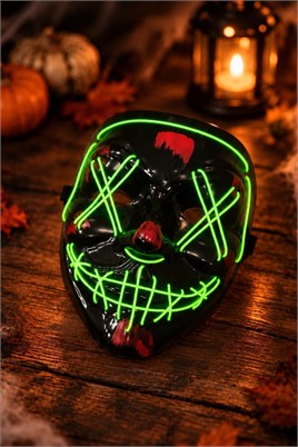 Cadılar Bayramı Neon Işıklı Korku Maskesi – Pilli Halloween Kostüm Maskesi