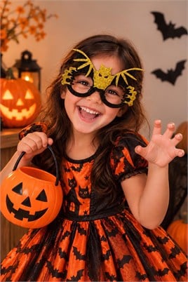 Cadılar Bayramı Simli Yarasa Gözlüğü – Gold Siyah Halloween Çocuk Parti Aksesuarı
