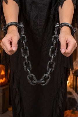 Cadılar Bayramı Zincirli Kelepçe 75 cm – Plastik Halloween Mahkum Kostüm Aksesuarı