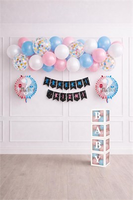 Cinsiyet Belirleme Parti Seti; Baby Kutu, Banner, Folyo Balon Ve Balon Zincir Seti Konsept 4 
