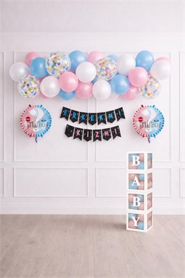Cinsiyet Belirleme Parti Seti; Baby Kutu, Banner, Folyo Balon Ve Balon Zincir Seti Konsept 4 
