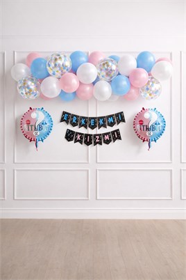 Cinsiyet Belirleme Parti Seti; Banner, Folyo Balon Ve Balon Zincir Seti Konsept 3 