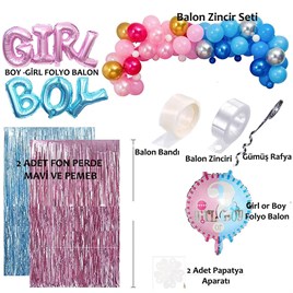 Cinsiyet Belirleme Parti Seti; Fon Perde Folyo Balon Ve Balon Zincir Seti Konsept 1 