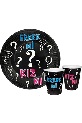 Cinsiyet Partisi Girl or Boy Temalı 8 li Bardak Tabak Set 2