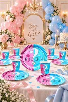 Cinsiyet Partisi Girl or Boy Temalı 8 li Bardak Tabak Set 