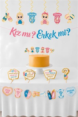 Cinsiyet Partisi Süsleri Seti – Kız mı Erkek mi? Baby Shower Gender Reveal Parti Dekorasyon Seti