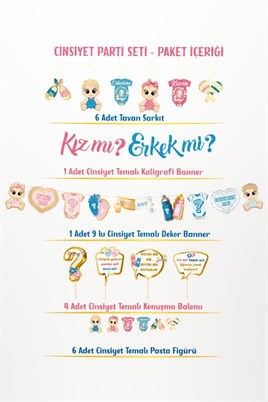 Cinsiyet Partisi Süsleri Seti – Kız mı Erkek mi? Baby Shower Gender Reveal Parti Dekorasyon Seti