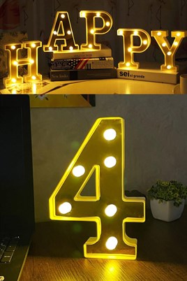 Dekoratif Led Işıklı 3D 4 Rakamı Büyük Boy Organizasyon Doğum Günü Kutlam