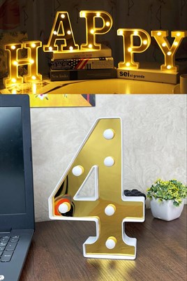 Dekoratif Led Işıklı 3D 4 Rakamı Büyük Boy Organizasyon Doğum Günü Kutlam