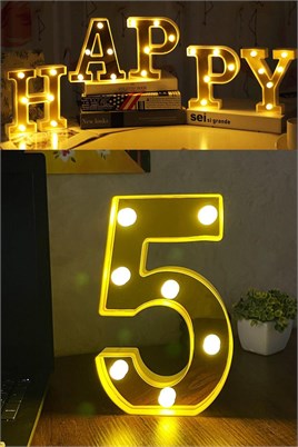 Dekoratif Led Işıklı 3D 5 Rakamı Büyük Boy Organizasyon Doğum Günü Kutlama