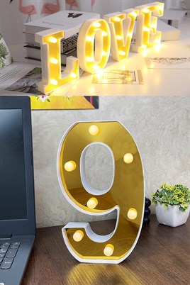 Dekoratif Led Işıklı 3D 9 Rakamı Büyük Boy Organizasyon Doğum Günü Kutlama