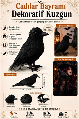 Dekoratif Siyah Kuzgun 18 cm Halloween Cadılar Bayramı Parti Dekoru