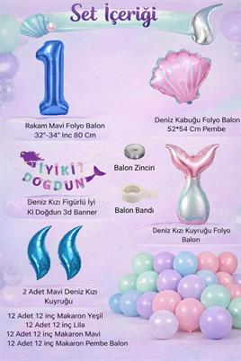 Deniz Kızı Temalı 1 Yaş Doğum Günü Balon Süsleme Seti – Pastel Renkli Parti Dekorasyon Seti