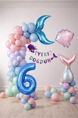 Deniz Kızı Temalı 6 Yaş Doğum Günü Balon Süsleme Seti – Pastel Renkli Parti Dekorasyon Seti