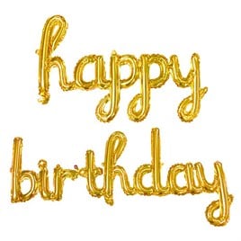 El Yazılı 16 İnç Happy Birthday Gold Balon Set 