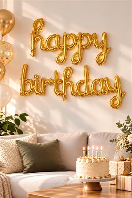 El Yazılı 16 İnç Happy Birthday Gold Balon Set 