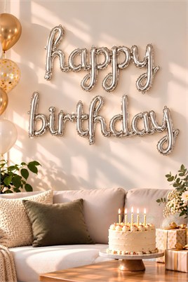 El Yazılı 16 İnç Happy Birthday Gümüş Balon Set 