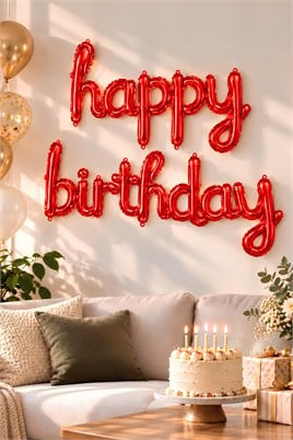 El Yazılı 16 İnç Happy Birthday Kırmızı Balon Set