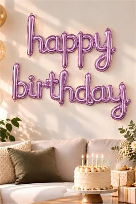 El Yazılı 16 İnç Happy Birthday Lila Balon Set