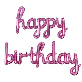El Yazılı 16 İnç Happy Birthday Pembe Balon Set 