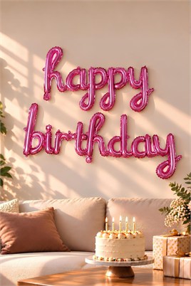 El Yazılı 16 İnç Happy Birthday Pembe Balon Set 