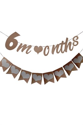Elyazılı 6 Months Kraft Retro Banner Ve 8 Li Kraft Kalp Banner Süs 2 Li Set