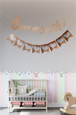 Elyazılı 6 Months Kraft Retro Banner Ve 8 Li Kraft Kalp Banner Süs 2 Li Set