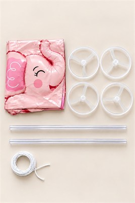 Fil Temalı Tekerlekli Folyo Yürüyen Balon – Pembe Sevimli Fil Balon 59x62 cm