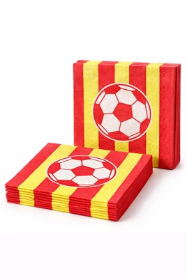 Futbol Temalı Sarı-Kırmızı Çizgili Kağıt Peçete 33x33 cm – 20’li Parti Peçetesi
