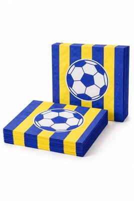 Futbol Temalı Sarı-Lacivert Çizgili Kağıt Peçete 33x33 cm – 20li Parti Peçetesi